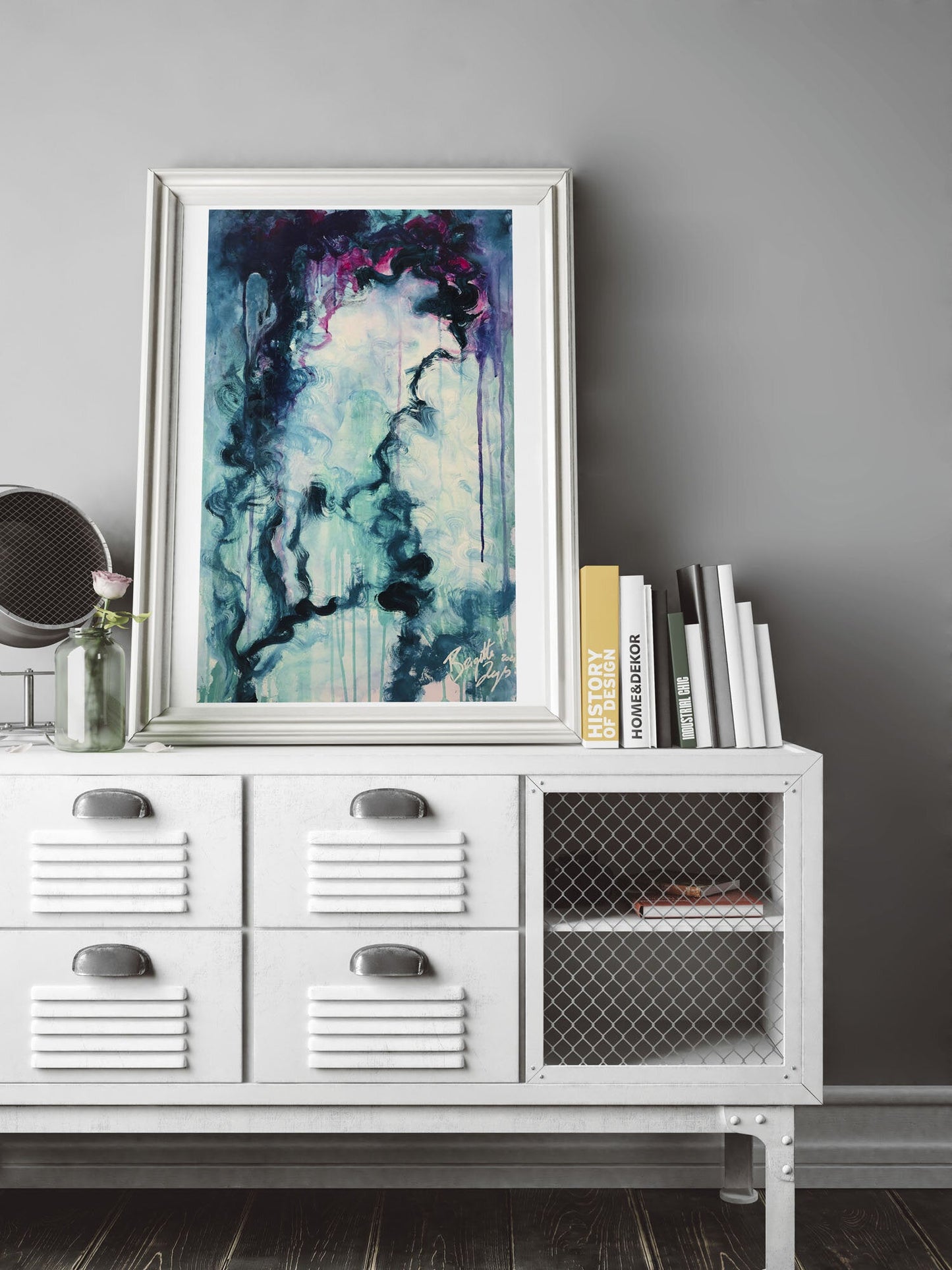 Her Thoughts, introspective mixed media portrait by Brigitte Gerges, limited edition print